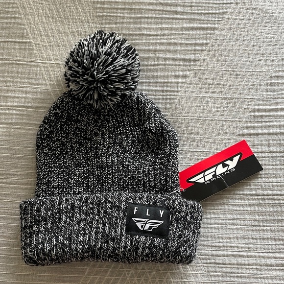 Fly Racing Pom Beanie One Size Black White Cozycore Men’s Women’s Tuque Hat Fall - Picture 1 of 6